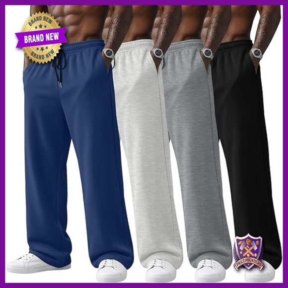4 Pack Men's Sweatpants Drawstring Pockets Athletic Lounge Joggers